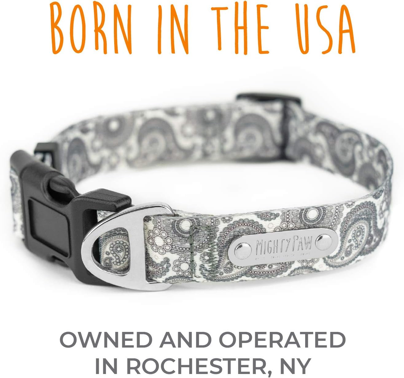 Grey Paisley Designer Collar - Stylish and Sleek - Great for Small and Large Dogs - Ultimate Comfort with Soft Premium Polyester Webbing - Heavy-Duty Hardware for Long Lasting Use - M