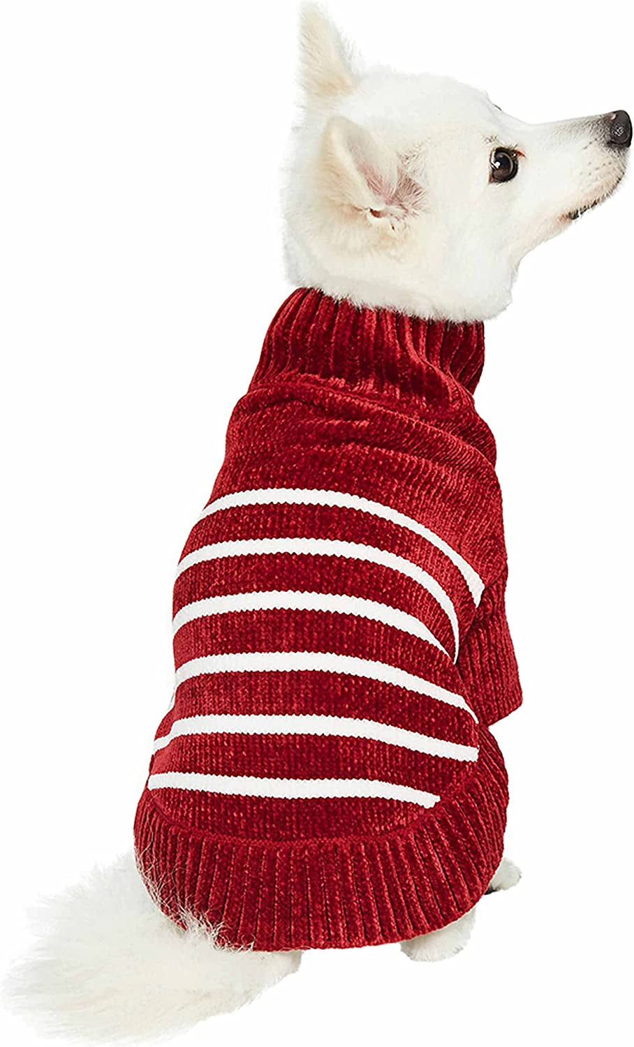 Cozy Soft Chenille Classy Striped Dog Sweater in Burgundy Red, 12", Small Dog Sweater Female - Chihuahua, Yorkie, Shih Tzu, Pomeranian Clothes - Puppy Sweater