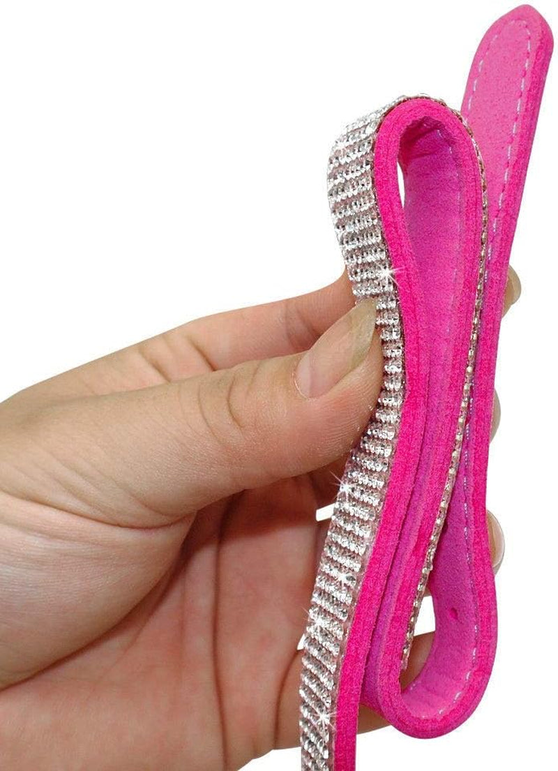 Cute Dazzling Sparkling Elegant Fancy Soft Suede Leather Bling Rhinestone Crystal Jeweled Pet Cat Dog Puppy Collar Dog Leash Combo Set(Purple,S)