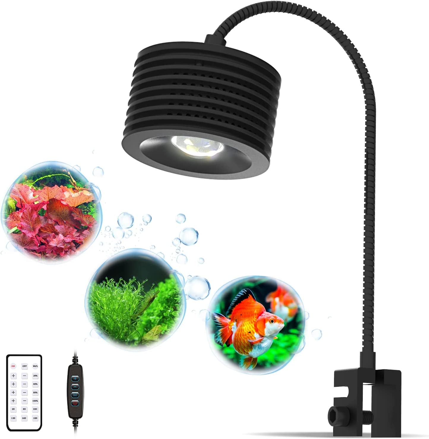 LED Aquarium Light, Planted Tank Light 4 Channels Remote Control 6500K Aquarium LED Lamp for Freshwater Fish Tank Refugium with Gooseneck (A20 18W Freshwater)