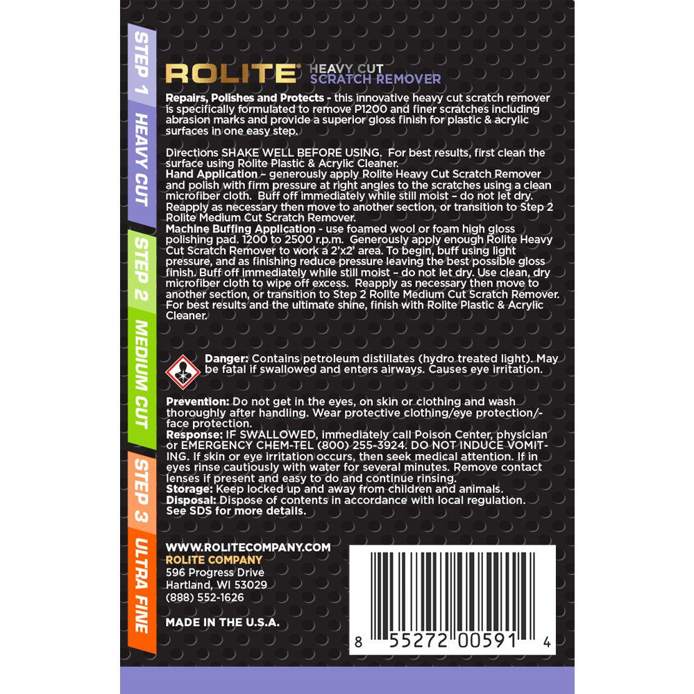 - Rhcsr4Z Heavy Cut Scratch Remover (4 Fl. Oz.) for Plastic & Acrylic Surfaces Including Marine Strataglass & Eisenglass, Headlights, Aquariums