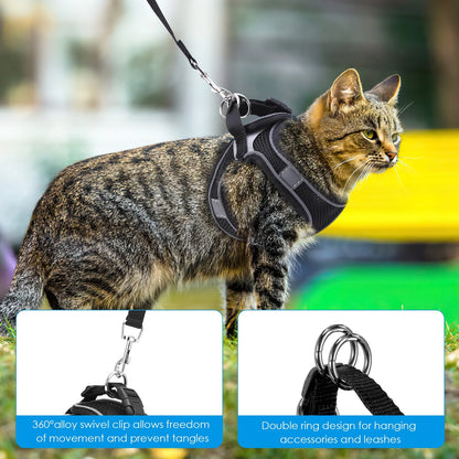 Cat Harness and Leash for Walking, Escape Proof Adjustable Cat Vest Harnesses, Easy Control Breathable Reflective Strips Jacket, Soft Harness for Puppy Small Medium Large Cats, Black(S)