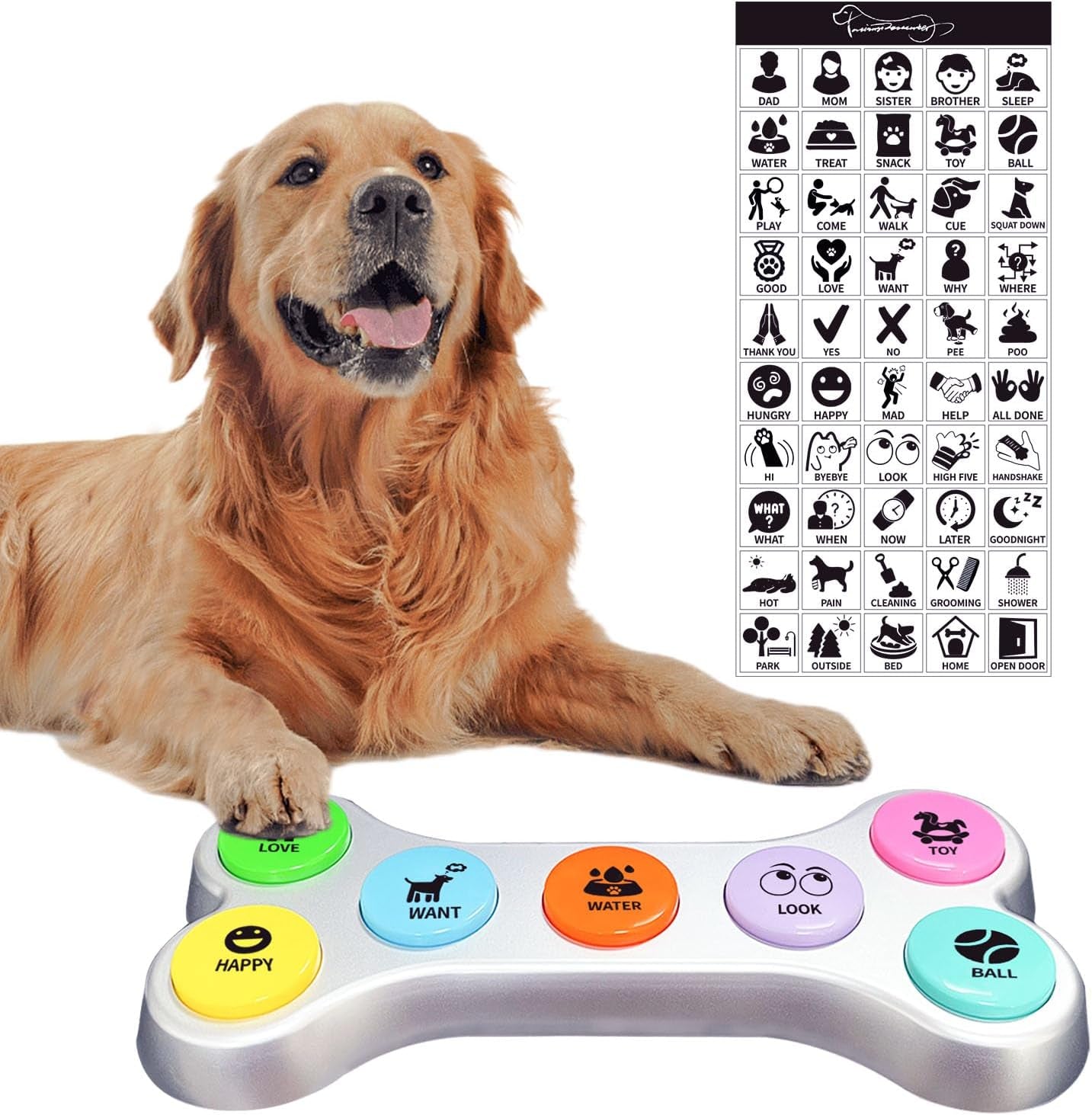 7-Colour Voice Recording Button, Dog Communication Buzzer Button for Pet Training, Button for Dog Talking, 50 Scenario Stickers, (Batteries Included)(7 Butons)