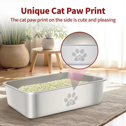 Cat Litter Box with High Sides Large Stainless Steel Cat Litter Pan 23.6" X 15.7" X 5.9"