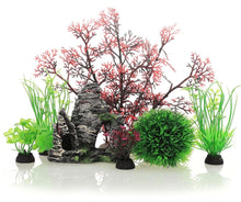 7 Pack Fish Tank Plastic Plants and Cave Rock Decorations Aquarium Decor Type Small Size