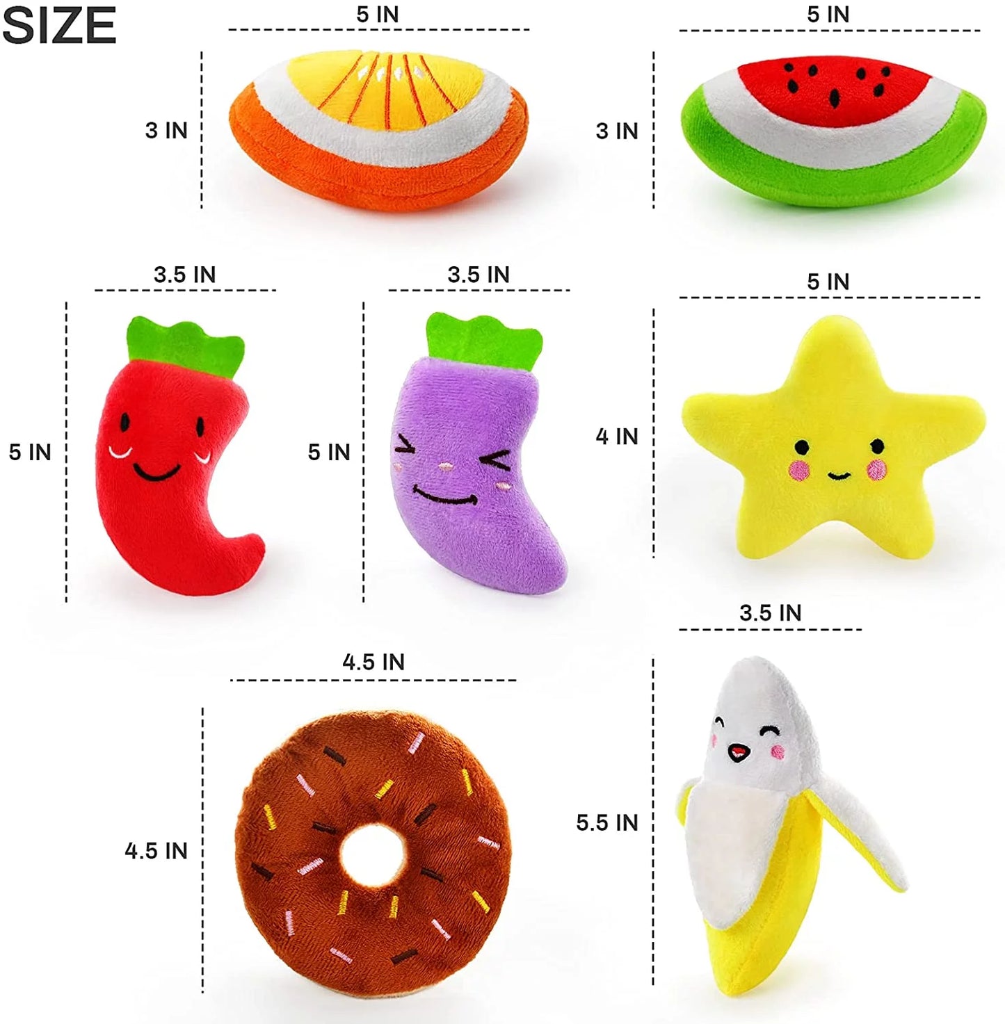 14 Pack Dog Squeaky Toys Cute Stuffed Plush Fruits Snacks and Vegetables Dog Toys for Puppy Small Medium Dog Pets