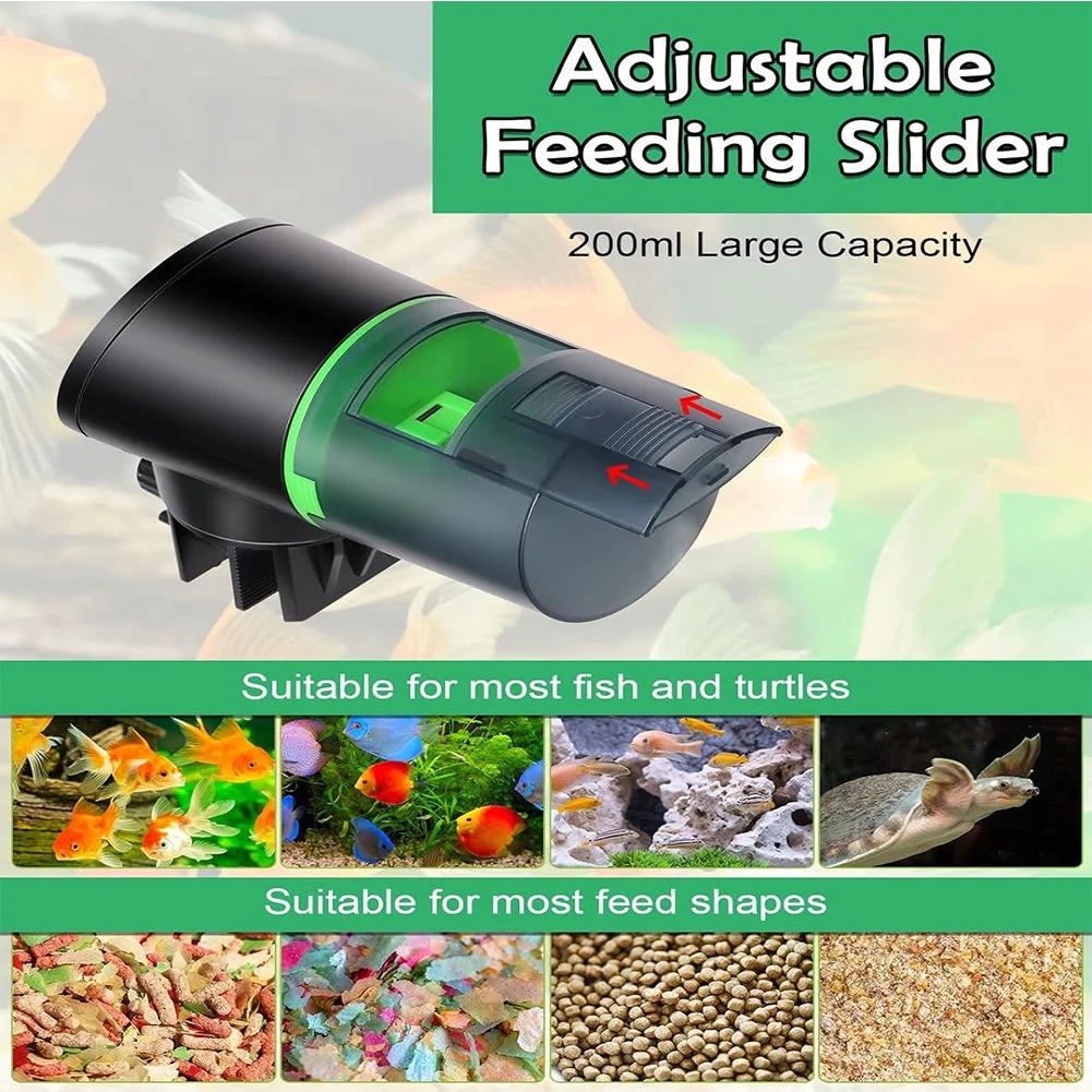 Automatic Feeder Aquarium, Fish Automatic Fish Feeder with Type-C Charging Cable, Fish Tank 200Ml Capacity Green