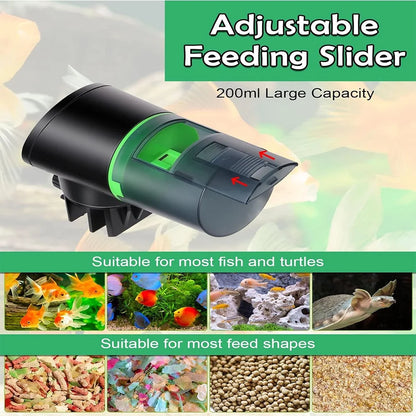 Automatic Feeder Aquarium, Fish Automatic Fish Feeder with Type-C Charging Cable, Fish Tank 200Ml Capacity Green