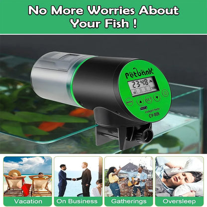 Automatic Feeder Aquarium, Fish Automatic Fish Feeder with Type-C Charging Cable, Fish Tank 200Ml Capacity Green