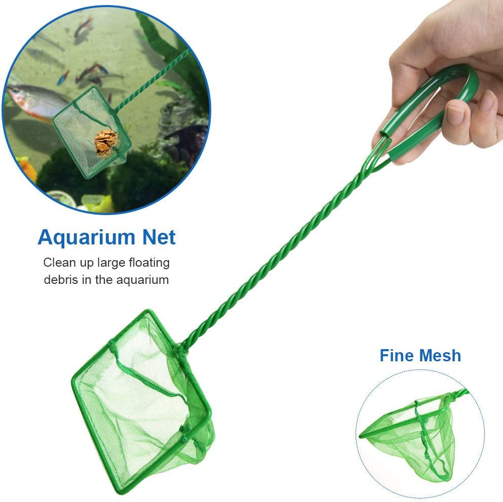 Aquarium Tools Kit, 4 in 1 Long Stainless Steel Tweezers Scissor Spatula Multi Functional Aquarium Tank Tool Set for Fish and Aquatic Plants Trim Aquascaping Cleaning & Fish Kit(With Fish Net)