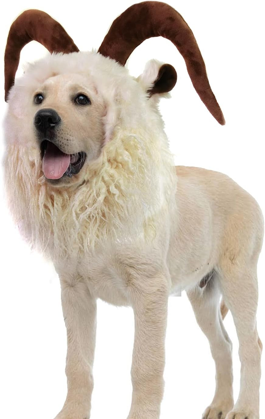 Funny Reindeer Moose Dog Costume, Cute Furry Pet Wig for Halloween & Christmas, Pet Clothing Accessory (Goat, Size M)