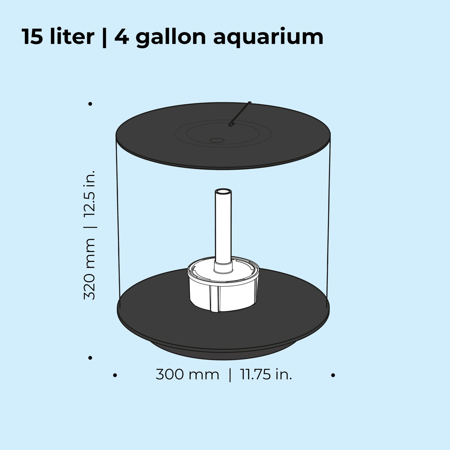 TUBE 15 Aquarium with Standard Light - 4 Gallon, Black, Acrylic