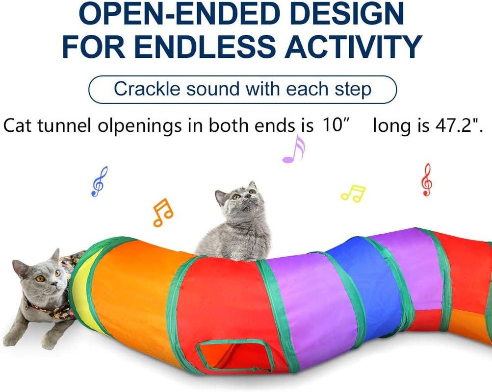 Cat Tunnel with Play Ball, Interactive Peek-A-Boo Cat Chute Cat Tube Toy, Colorful S-Tunnel for Indoor Cat, Best for Puppy, Kitty, Kitten, Rabbit