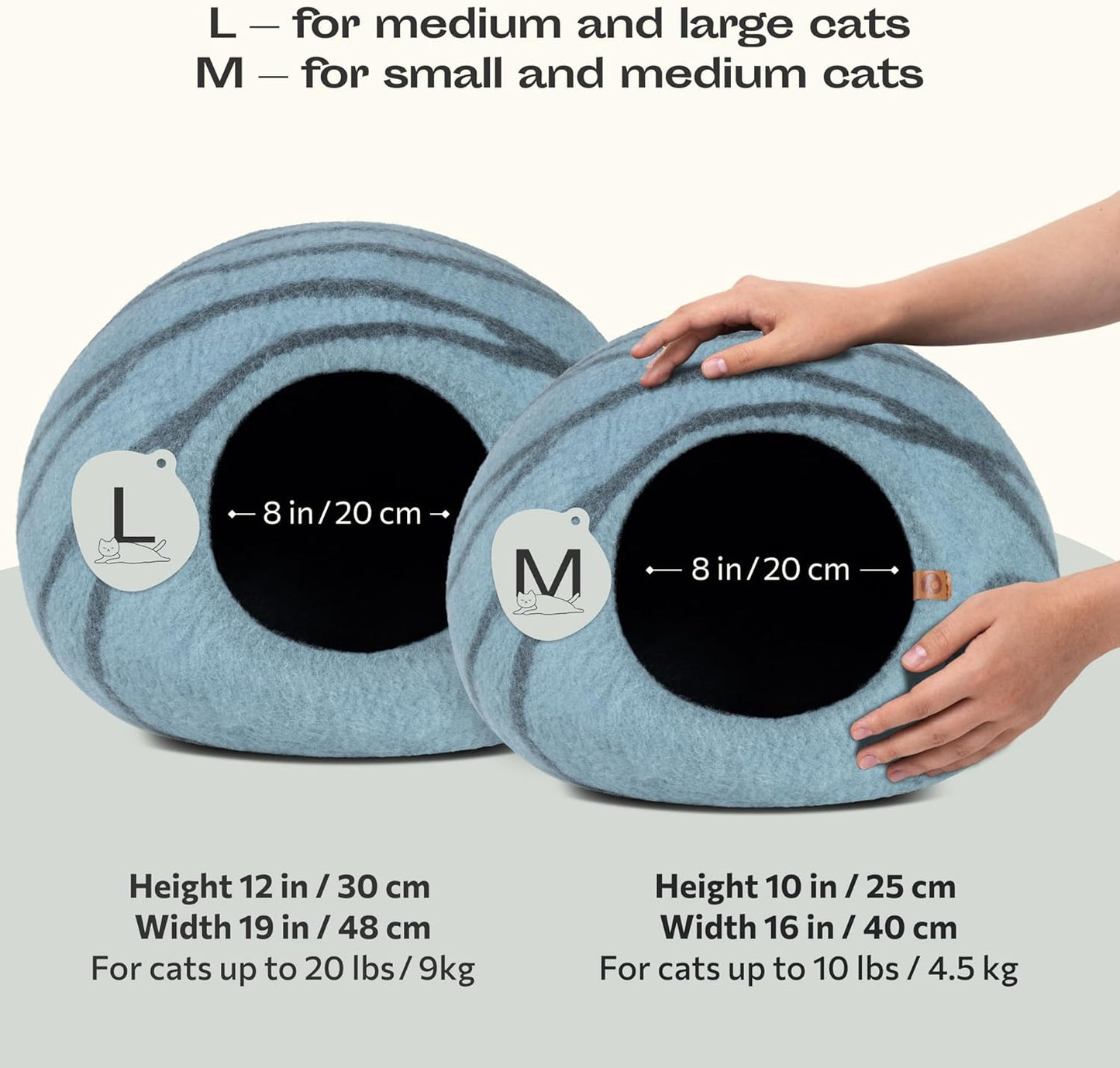 Cat Cave – Premium Felt Cat Bed for Indoor Cats, Handmade 100% Merino Wool (Light Shades) (Medium, Aquamarine)