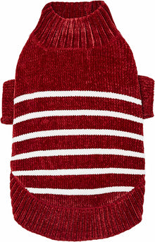 Cozy Soft Chenille Classy Striped Dog Sweater in Burgundy Red, 12", Small Dog Sweater Female - Chihuahua, Yorkie, Shih Tzu, Pomeranian Clothes - Puppy Sweater