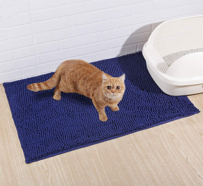 Cat Litter Mat, Litter Trapping Mat, 31"× 20" Cat Kitty Litter Rug with Waterproof Back, Super Soft for Cat'S Paws, Machine Washable, Navy Blue