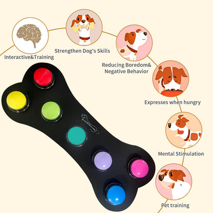 7 Colour Voice Recording Button, Dog Communication Buzzer Button for Pet Training, 30-Second Record and Playback, Includes Waterproof Pad and 50 Scenario Stickers.