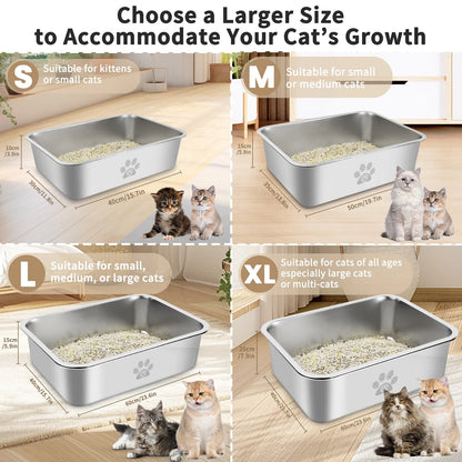 Cat Litter Box with High Sides Large Stainless Steel Cat Litter Pan 23.6" X 15.7" X 5.9"