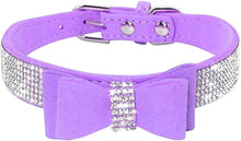 Rhinestone Dog Collar, Cute Dazzling Sparkling Soft Suede Leather Dog Cat Rhinestone Collar Crystal Diamond Pet Dog Puppy Collar (XS, Purple-1)