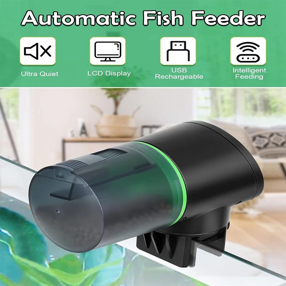 Automatic Feeder Aquarium, Fish Automatic Fish Feeder with Type-C Charging Cable, Fish Tank 200Ml Capacity Green