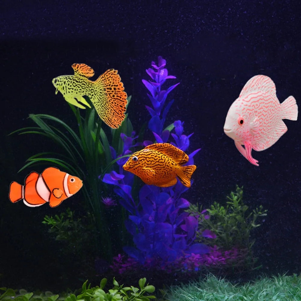 Fish Tank Ornament Fish,4Pcs Aquarium Fish Tank Luminous Silicone Artificial Fake Fish Landscape Ornament Decoration Accessory,Aquarium Luminous Fish