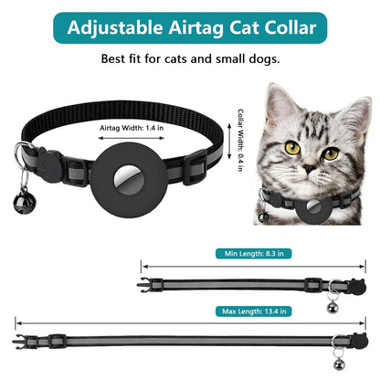 2 Pack Breakaway Airtag Cat Collar, Reflective Kitten Strap with Air Tag Case and Bell for Cat Kitten and Extra Small Dog, Black