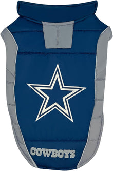 NFL Dallas Cowboys Puffer Vest for Dogs & Cats, Size Large. Warm, Cozy, and Waterproof Dog Coat, for Small and Large Dogs/Cats. Best NFL Licensed PET Warming Sports Jacket