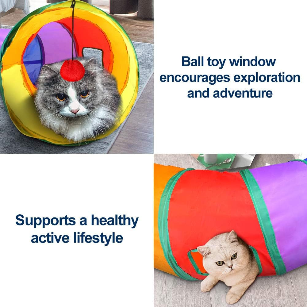 Cat Tunnel with Play Ball, Interactive Peek-A-Boo Cat Chute Cat Tube Toy, Colorful S-Tunnel for Indoor Cat, Best for Puppy, Kitty, Kitten, Rabbit