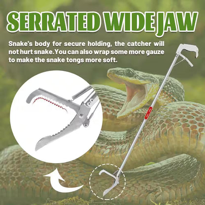 60 In. Snake Tongs Collapsible Grabber, Stainless Steel, Wide Serrated Jaw Handling Tool with Auto Lock Snake Catcher