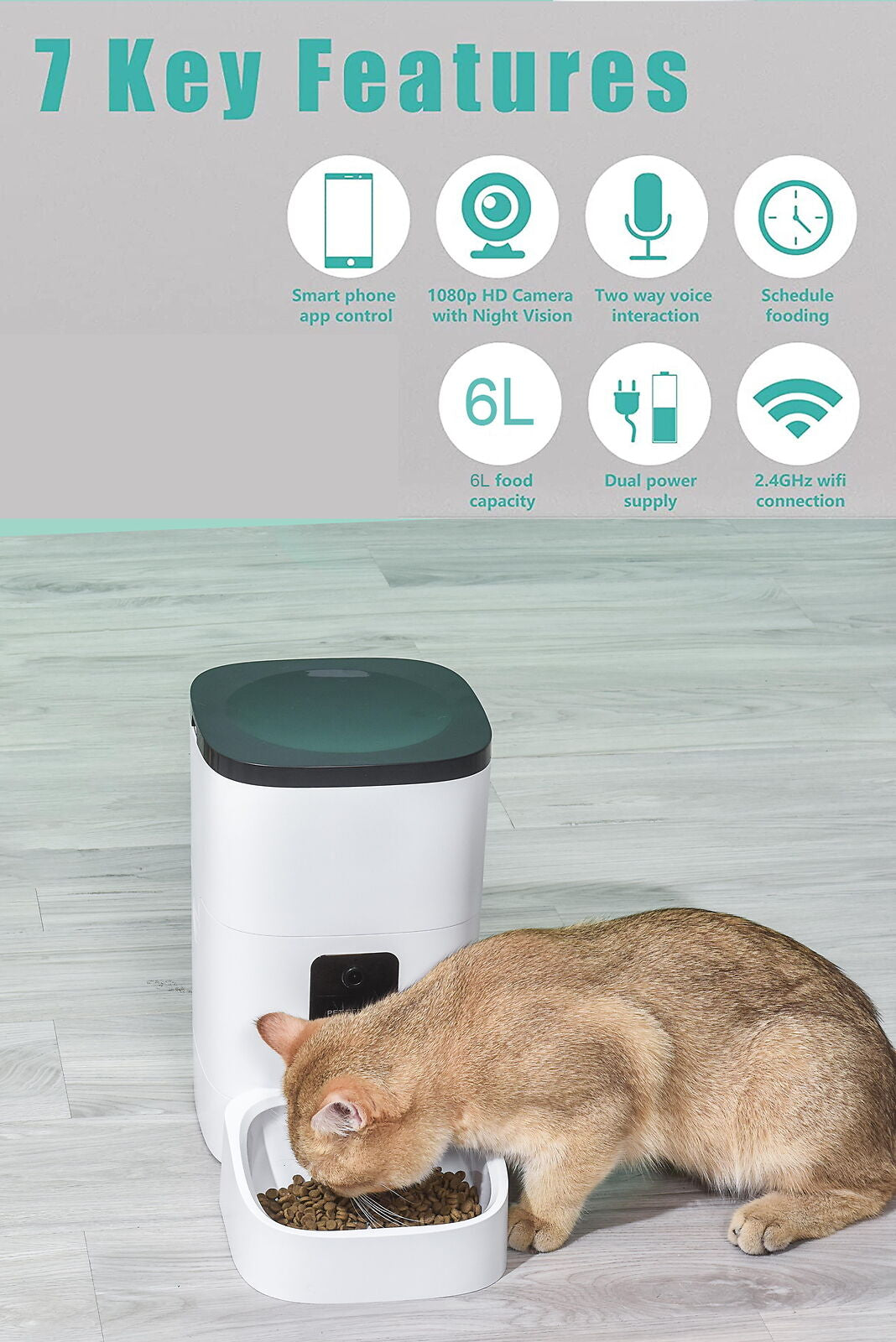 6L Automatic Pet Feeder with Camera & App Control for Cats and Dogs