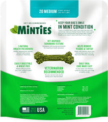 Dental Chews for Dogs, 20 Count, Vet-Recommended Mint-Flavored Dental Treats for Medium Dogs 25-50 Lbs, Dental Bones Clean Teeth, Fight Bad Breath, and Removes Plaque and Tartar