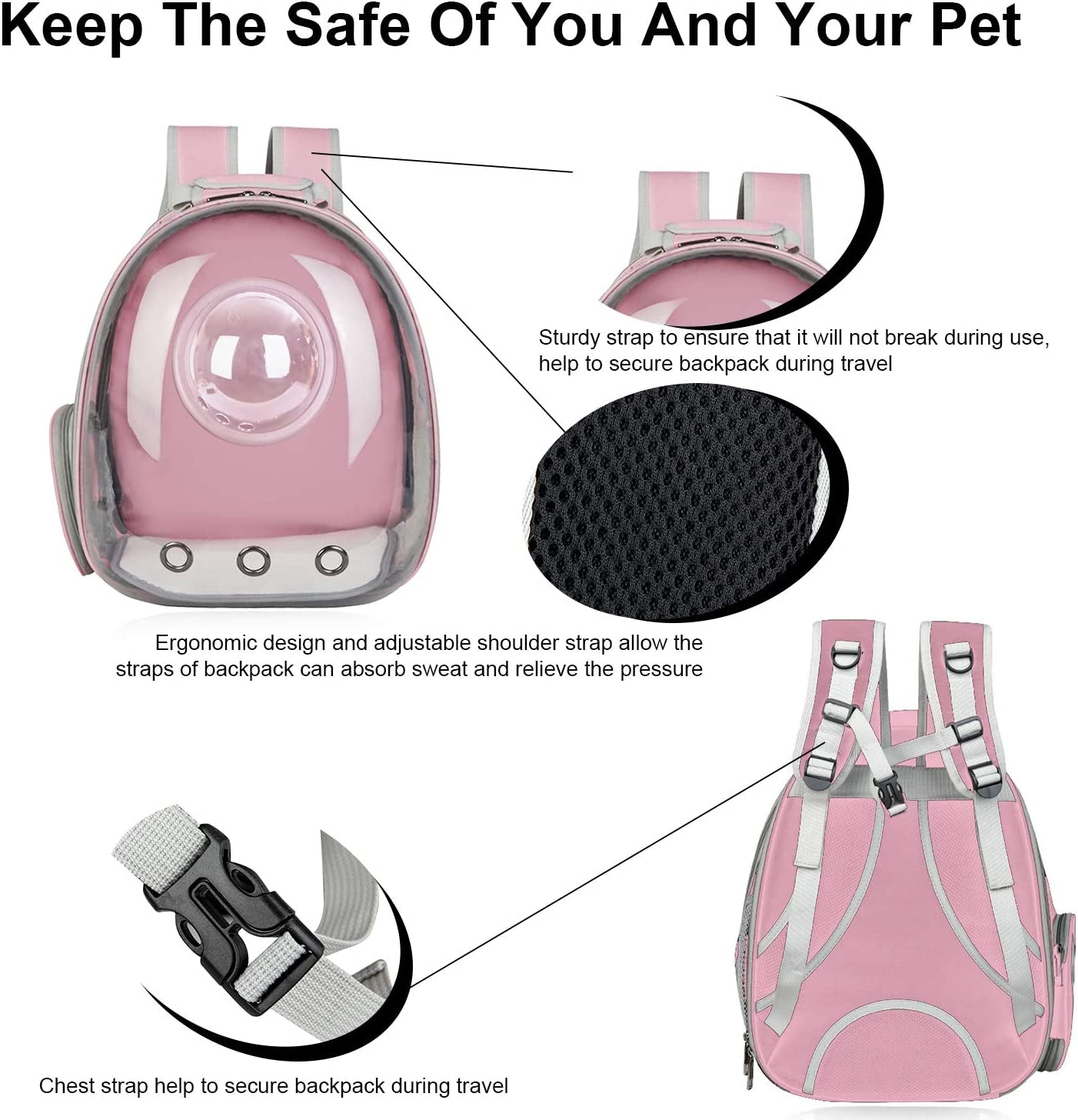 Pet Clear Cat Backpack Carrier Bubble Breathable Foldable Pet Rucksack Carrier for Puppy Dog Cat Lightweight Cat Backpack Designed for Travel, Hiking, Walking & Outdoor Use