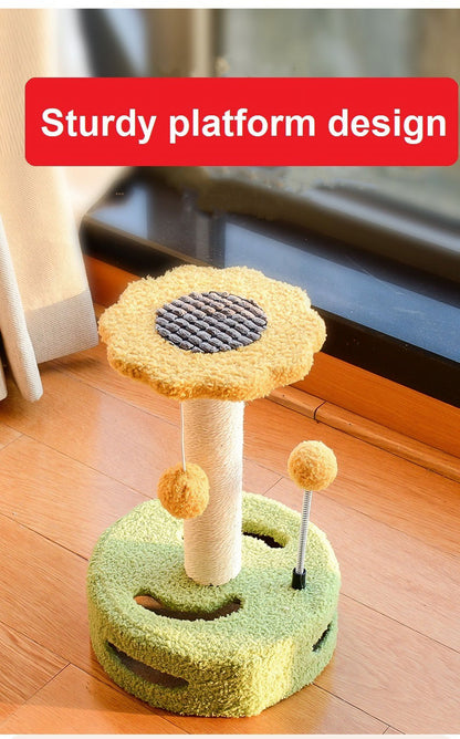 14Inch Cat Tree for Indoor Small Cats Kitten Less than 8.8 Pounds, with 1 Sisal Covered Scratching Post 1 Small Top Perch 1 Spring Ball 1 Hanging Toy Ball, Green+Yellow