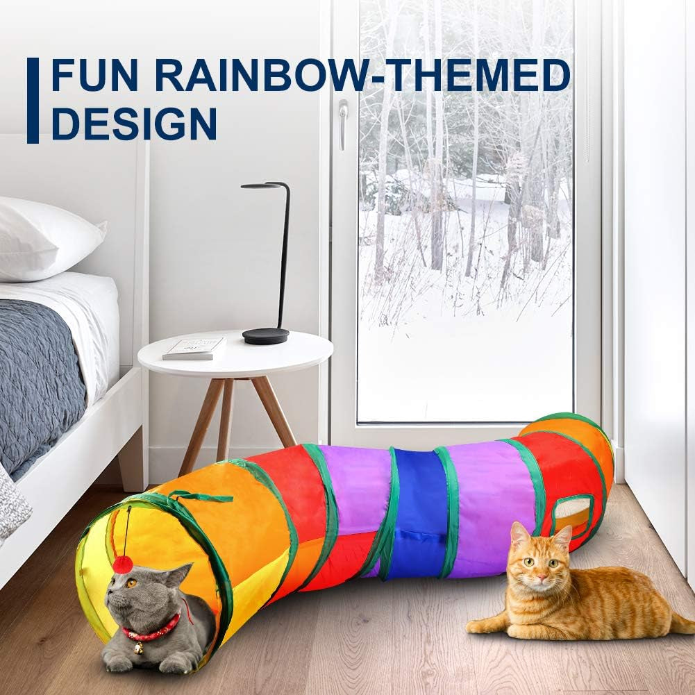 Cat Tunnel with Play Ball, Interactive Peek-A-Boo Cat Chute Cat Tube Toy, Colorful S-Tunnel for Indoor Cat, Best for Puppy, Kitty, Kitten, Rabbit