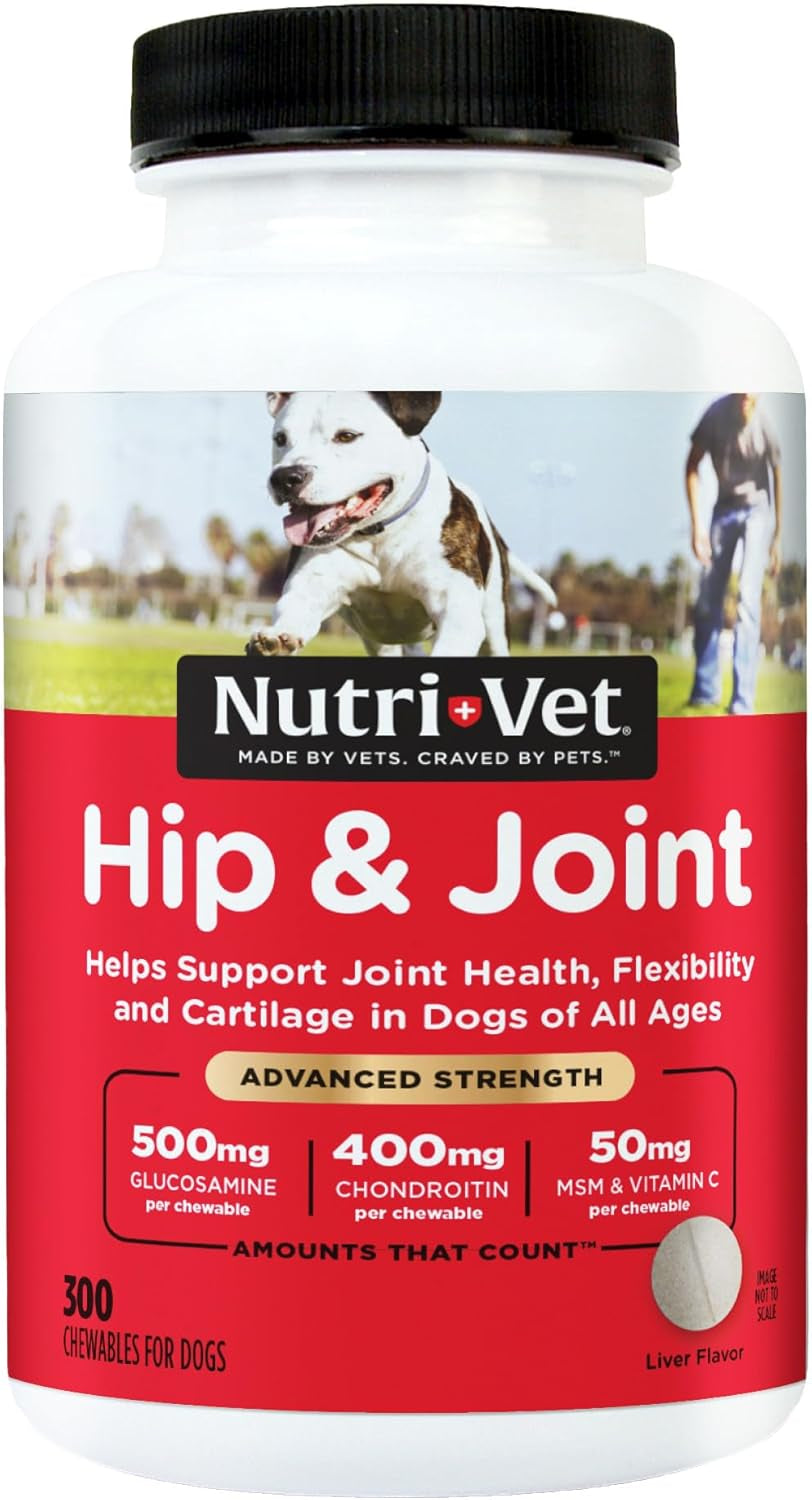 Advanced Strength Hip & Joint Chewable Dog Supplements - Formulated with Glucosamine & Chondroitin to Support Dog Cartilage & Mobility - 300 Tablets