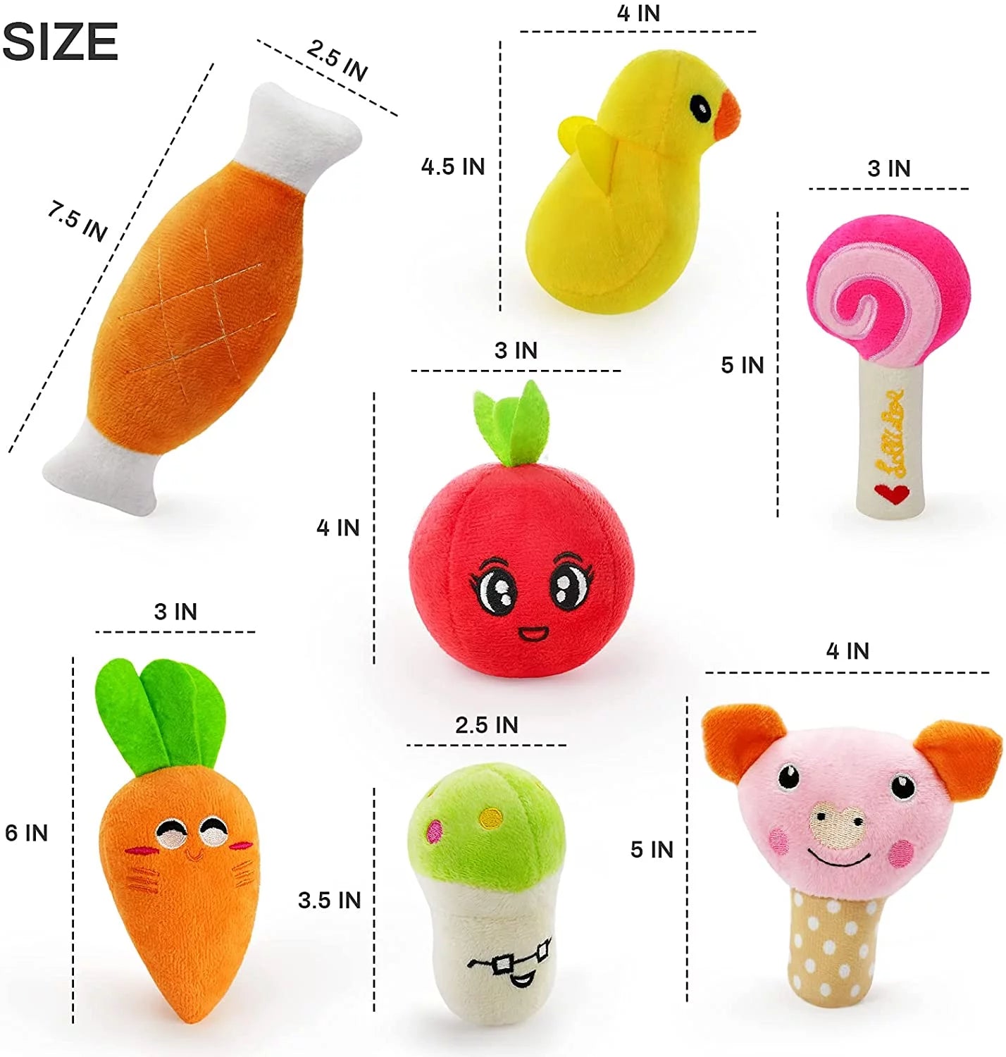 14 Pack Dog Squeaky Toys Cute Stuffed Plush Fruits Snacks and Vegetables Dog Toys for Puppy Small Medium Dog Pets