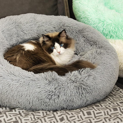 Anti Anxiety round Fluffy Plush Faux Fur Warm Washable Dog Bed & Cat Bed, Original Bed for Small Medium Large Pets,Used to Relieve Joints and Improve Sleep（20"/24"/27''） (27", Light Grey)