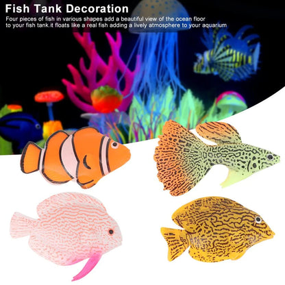 Fish Tank Ornament Fish,4Pcs Aquarium Fish Tank Luminous Silicone Artificial Fake Fish Landscape Ornament Decoration Accessory,Aquarium Luminous Fish