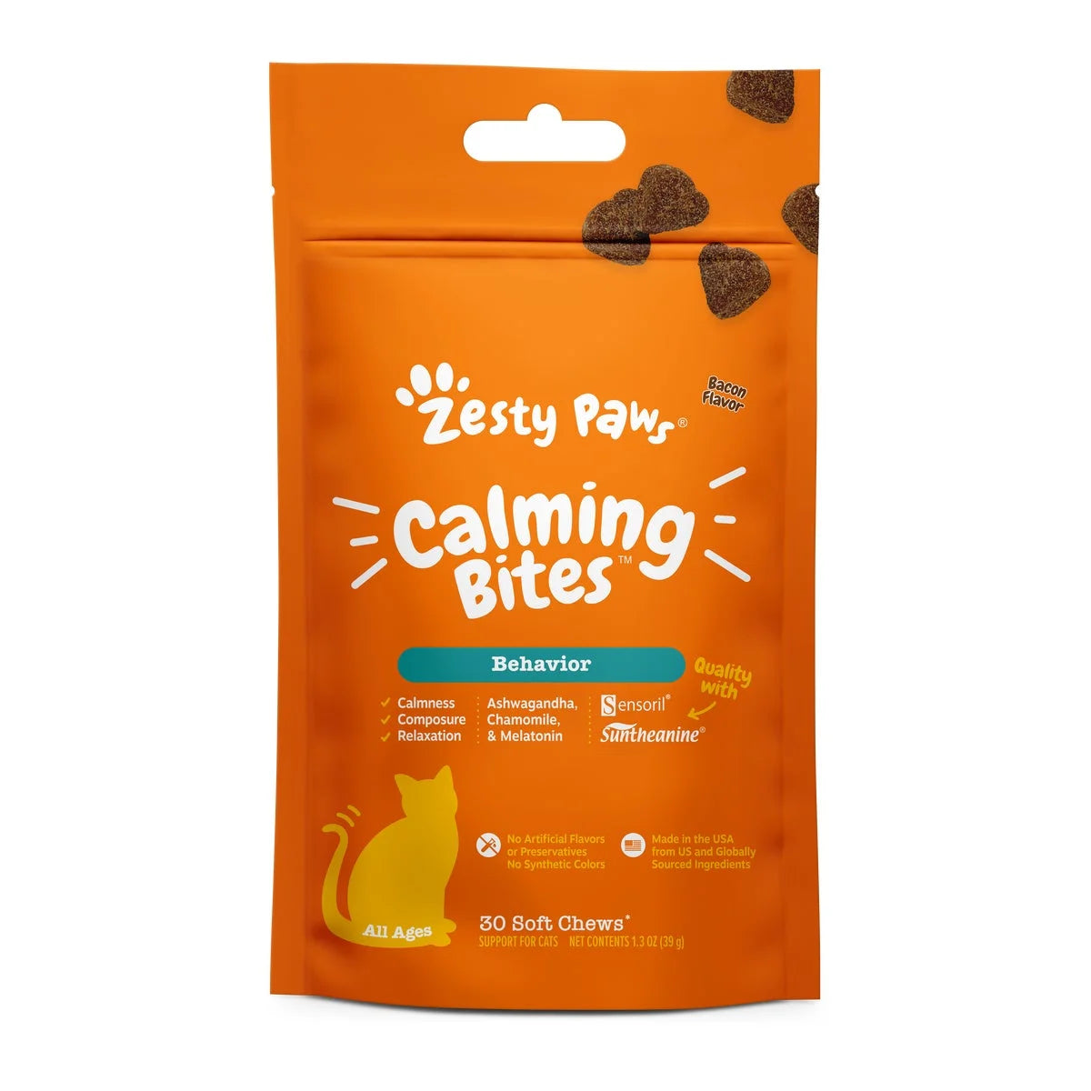 Calming Bites for Cats, Stress & Anxiety Relief Supplement, Bacon Flavor, 30 Ct