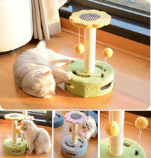 14Inch Cat Tree for Indoor Small Cats Kitten Less than 8.8 Pounds, with 1 Sisal Covered Scratching Post 1 Small Top Perch 1 Spring Ball 1 Hanging Toy Ball, Green+Yellow